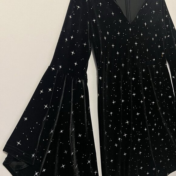 Cider Women’s Black Velvet Dress Size L Stretch Witchy Fairy Grunge Whimsigoth - Picture 6 of 8